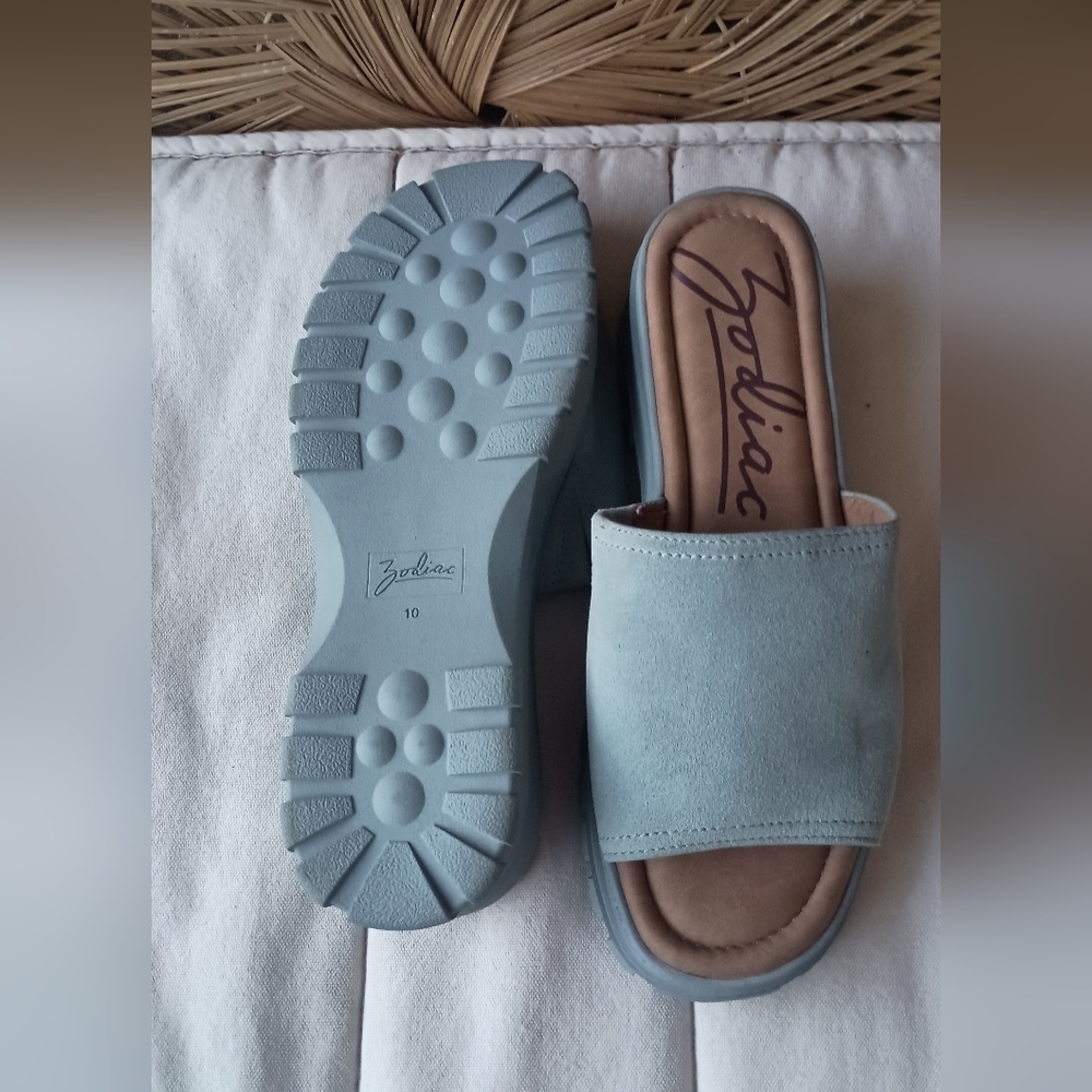 Zodiac Baby Blue Suede Leather Slides_10 - Picture 3 of 6